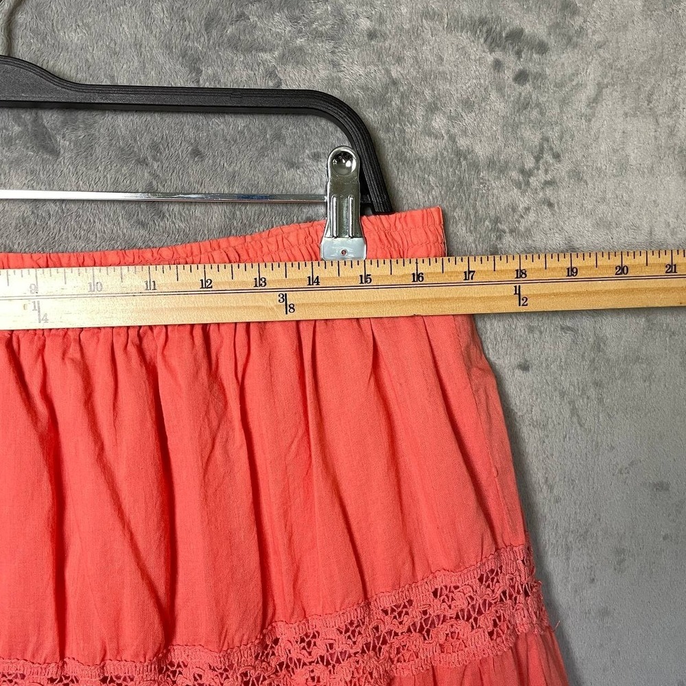 Coral Orange Lace Tiered Maxi Skirt XL Boho Peasant Prairie Beach Resort Flowy - Picture 3 of 7